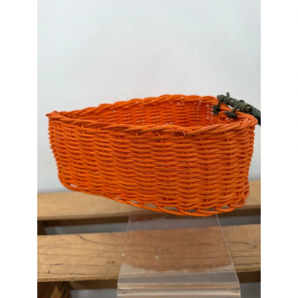 Vintage Orange Wicker Carrot Basket Easter Decor Green Stem Woven Storage‎